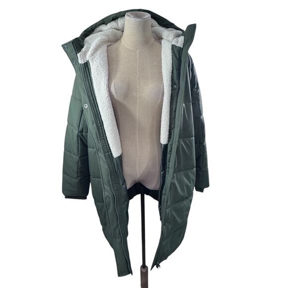 "FALLS CREEK" Green Womens Puffer Coat Side Zippers Sherpa Lined SZ 1X Cozy Warm - Picture 3 of 12